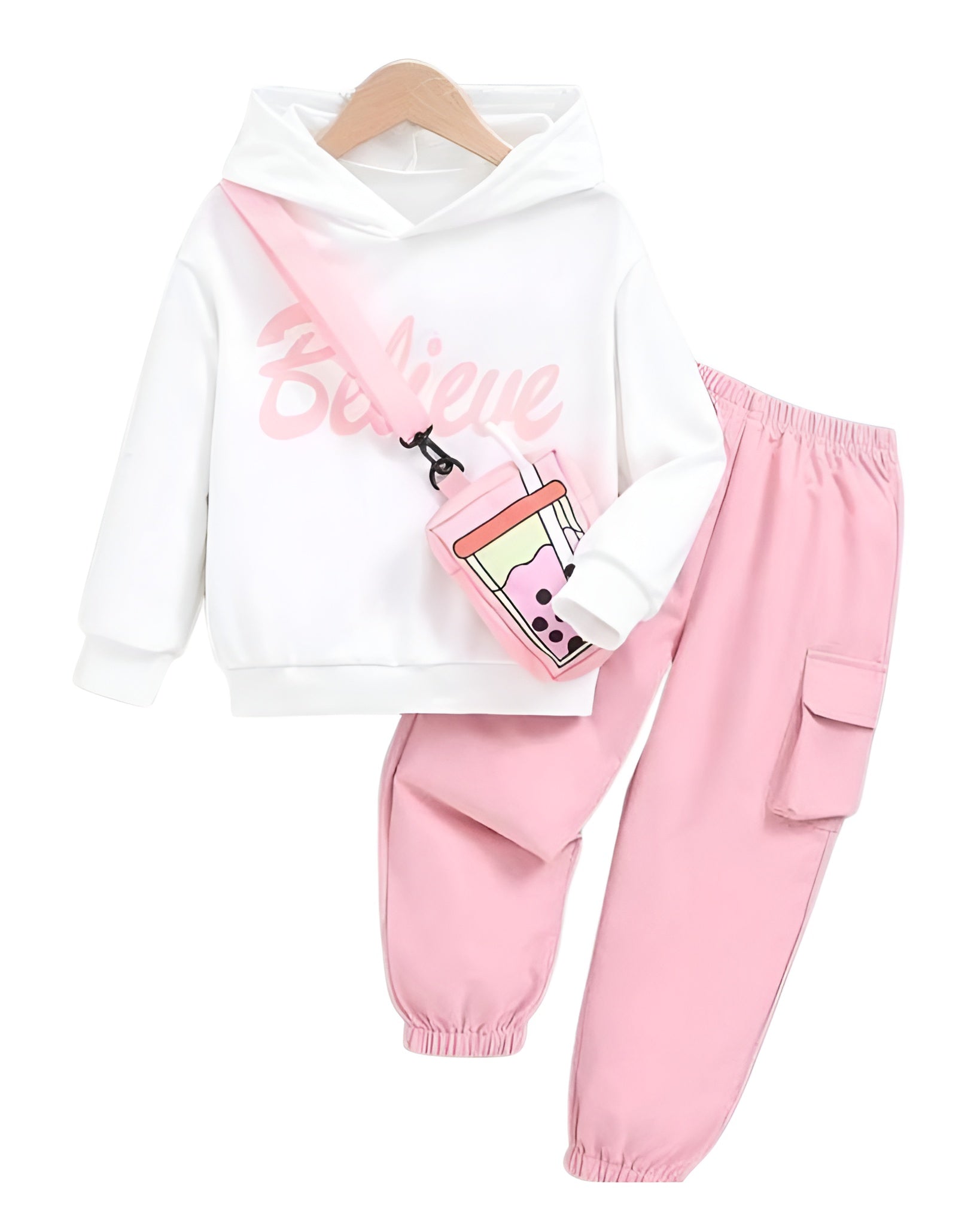 Image of BELIEVE PINK FLEECE HOODIE PAIR